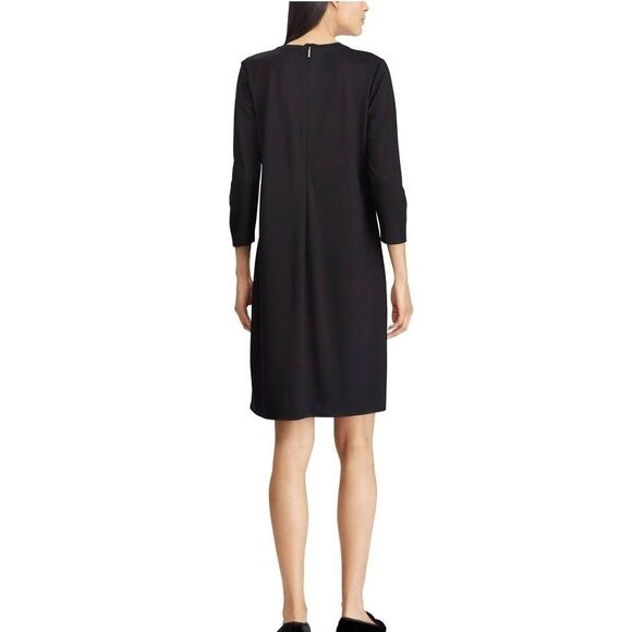 RALPH LAUREN Sz MEDIUM Equestrian Knee Length Shirt dress 3/4 Sleeve Ivory Black - Picture 8 of 14